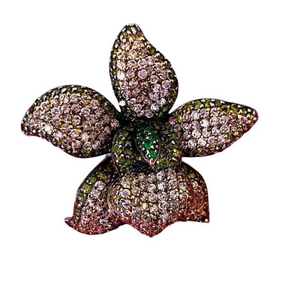 Beautiful Bling Jewelry Orchid Ring Pink Pave Crystals Size 7 - Picture 1 of 10